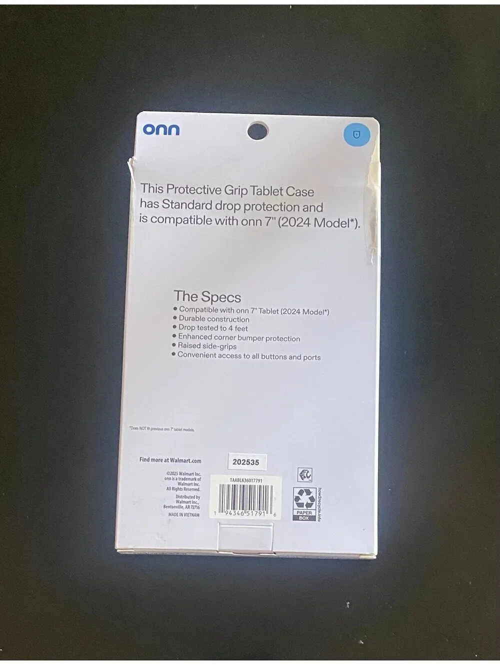 Onn Protective Grip Tablet Case for 7” Tablet (2024 Model) Black